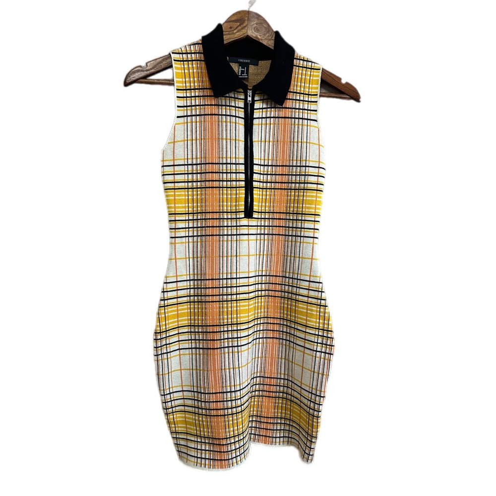 Forever 21 Women Sleeveless Plaid Zipper Collar Mini Dress Size Small